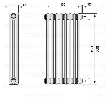 Схема (чертеж) Радиатор Zehnder Charleston 3180/8 №7610 Technoline TL